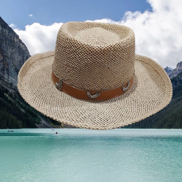 Unbranded Accessories - Coastal Cowgirl Hat Belt Sliver Eagle Details Summer Straw Head Diameter Size 22